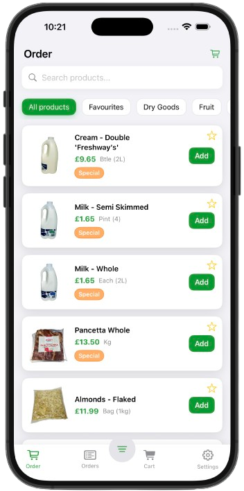 Tota Fruits wholesale ordering mobile app interface